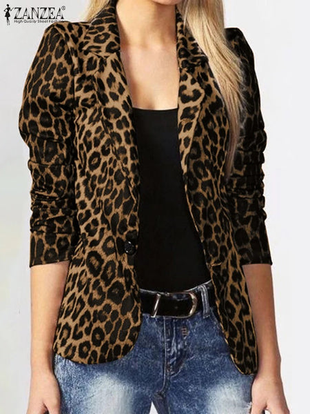 Women's Printed Long-Sleeve Blazer with Notched Lapels