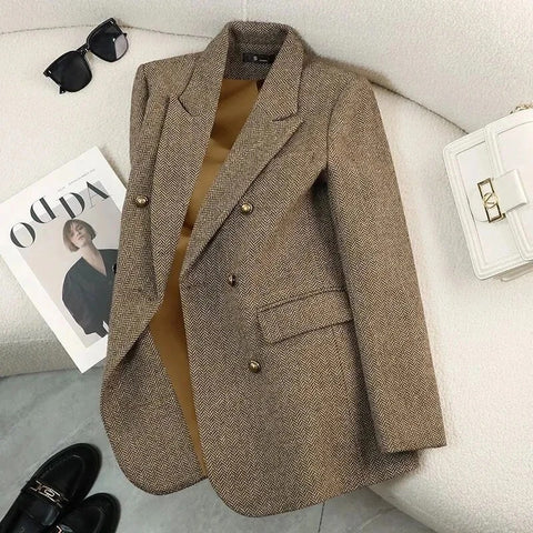 Women's High-Quality Suit Autumn Winter Word Pattern Blazer Temperament Cool Design Unique Tops