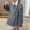 Women's Asymmetrical Blazer with Notched Lapels and Long Sleeves in Black Khaki or Gray