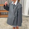 Women's Asymmetrical Blazer with Notched Lapels and Long Sleeves in Black Khaki or Gray