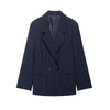 Women's Oversized Striped Blazer Coat with Long Sleeves and Front Pockets