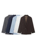 Women's Oversized Striped Blazer Coat with Long Sleeves and Front Pockets