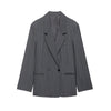 Women's Oversized Striped Blazer Coat with Long Sleeves and Front Pockets