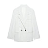 Women's Oversized Striped Blazer Coat with Long Sleeves and Front Pockets