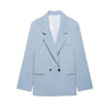 Women's Oversized Striped Blazer Coat with Long Sleeves and Front Pockets