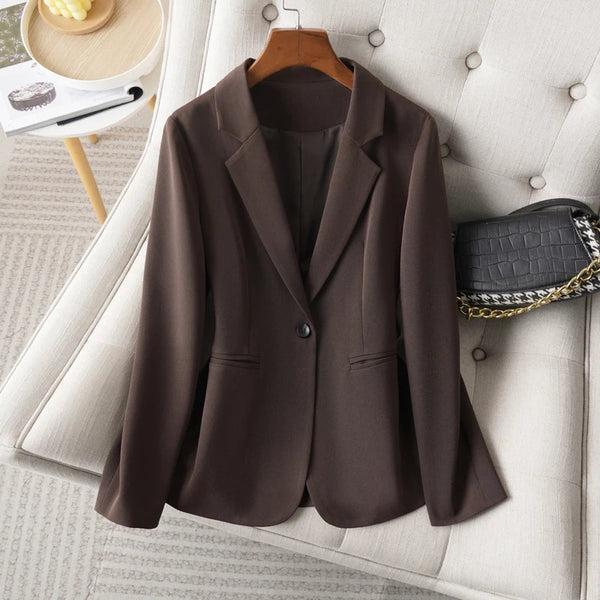 Women's Brown Long-Sleeve Blazer Jacket for Spring and Fall