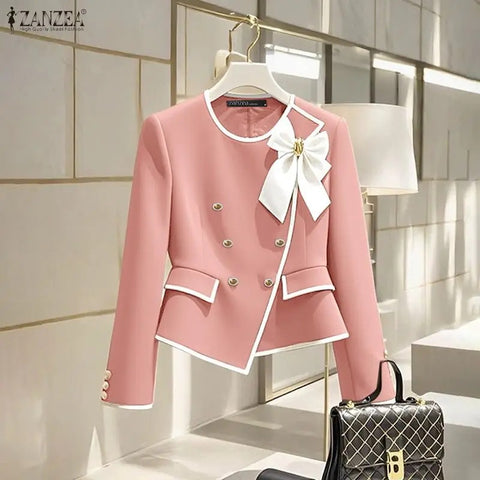 Women's Long-Sleeve Blazer with Double-Breasted Design