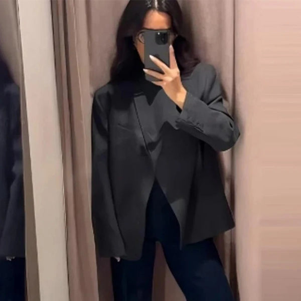 Women's Stand-Collar Blazer with Long Sleeves and Decorative Pockets in Four Colors