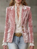 Women's Pink Slim-Fit Velvet Blazer with Notched Lapels and a Single-Breasted Front