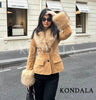 Women's KONDALA Fall Fur Collar Suede Blazer 's Elegant Buttons Slim Suit Autumn High Street Faux Fur Blazer
