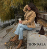 Women's KONDALA Fall Fur Collar Suede Blazer 's Elegant Buttons Slim Suit Autumn High Street Faux Fur Blazer