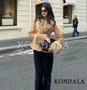 Women's KONDALA Fall Fur Collar Suede Blazer 's Elegant Buttons Slim Suit Autumn High Street Faux Fur Blazer