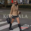 Women's KONDALA Fall Fur Collar Suede Blazer 's Elegant Buttons Slim Suit Autumn High Street Faux Fur Blazer