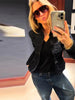 Women's Knit-Patchwork Blazer with Frog Closures and Shoulder Pads in Eight Styles