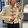 Women's Knit-Patchwork Blazer with Frog Closures and Shoulder Pads in Eight Styles