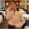 Women's Knit-Patchwork Blazer with Frog Closures and Shoulder Pads in Eight Styles