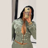 Women's Knit-Patchwork Blazer with Frog Closures and Shoulder Pads in Eight Styles