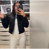 Women's Knit-Patchwork Blazer with Frog Closures and Shoulder Pads in Eight Styles