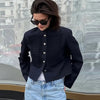 Women's Knit-Patchwork Blazer with Frog Closures and Shoulder Pads in Eight Styles