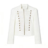 Women's Knit-Patchwork Blazer with Frog Closures and Shoulder Pads in Eight Styles