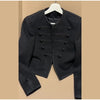 Women's Knit-Patchwork Blazer with Frog Closures and Shoulder Pads in Eight Styles