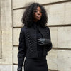 Women's Knit-Patchwork Blazer with Frog Closures and Shoulder Pads in Eight Styles