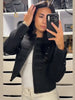 Women's Knit-Patchwork Blazer with Frog Closures and Shoulder Pads in Eight Styles