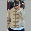 Women's Knit-Patchwork Blazer with Frog Closures and Shoulder Pads in Eight Styles