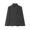Women's Faux Wool Fitted Blazer Jacket with a Stand Collar in Dark Gray