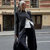 Women's Faux Wool Fitted Blazer Jacket with a Stand Collar in Dark Gray