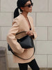 Women's Deep V-Neck Blazer with Shoulder Pads and a Single-Button Front