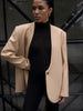 Women's Deep V-Neck Blazer with Shoulder Pads and a Single-Button Front