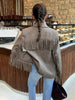 Women's Brown Long-Sleeve Blazer with a Turn-Down Collar and Tassel Trim