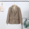 Women's Brown Long-Sleeve Blazer with a Turn-Down Collar and Tassel Trim