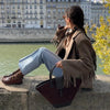 Women's Brown Long-Sleeve Blazer with a Turn-Down Collar and Tassel Trim