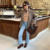 Women's Brown Long-Sleeve Blazer with a Turn-Down Collar and Tassel Trim