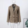 Women's Brown Long-Sleeve Blazer with a Turn-Down Collar and Tassel Trim