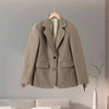 Women's Brown Long-Sleeve Blazer with a Turn-Down Collar and Tassel Trim