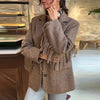 Women's Brown Long-Sleeve Blazer with a Turn-Down Collar and Tassel Trim