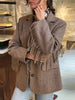 Women's Brown Long-Sleeve Blazer with a Turn-Down Collar and Tassel Trim
