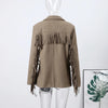 Women's Brown Long-Sleeve Blazer with a Turn-Down Collar and Tassel Trim