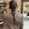 Women's Brown Long-Sleeve Blazer with a Turn-Down Collar and Tassel Trim