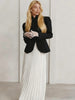 Women's Black Stand-Collar Blazer with Puff Sleeves for Autumn and Winter