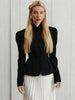 Women's Black Stand-Collar Blazer with Puff Sleeves for Autumn and Winter