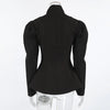 Women's Black Stand-Collar Blazer with Puff Sleeves for Autumn and Winter