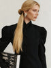 Women's Black Stand-Collar Blazer with Puff Sleeves for Autumn and Winter