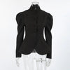 Women's Black Stand-Collar Blazer with Puff Sleeves for Autumn and Winter