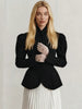 Women's Black Stand-Collar Blazer with Puff Sleeves for Autumn and Winter