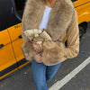 Women's Khaki Faux-Suede Blazer with a Faux-Fur Collar and Cuffs
