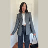 Women's Slim Waist-Cinched Blazer with a Deep V-Neck and Single-Breasted Front in Gray or Black